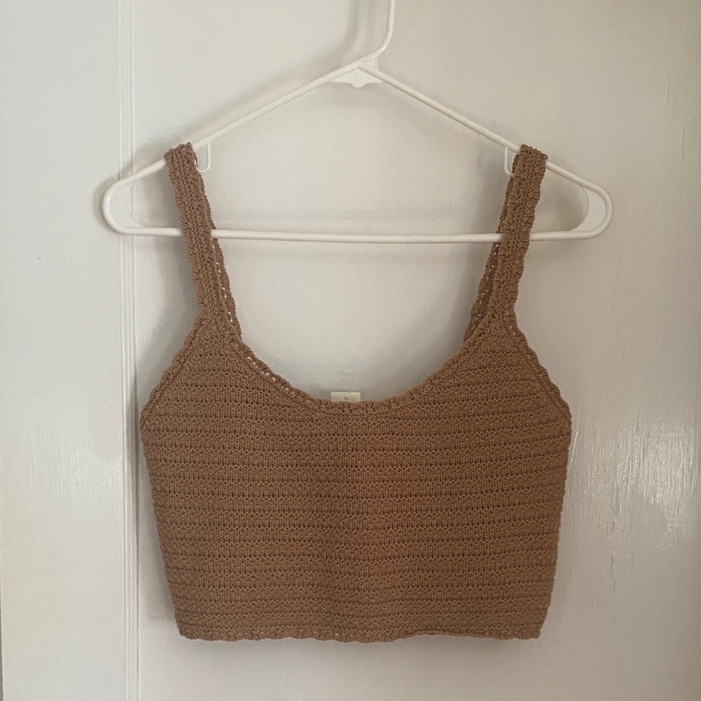 aerie Crochet Crop Tank Top in Tan